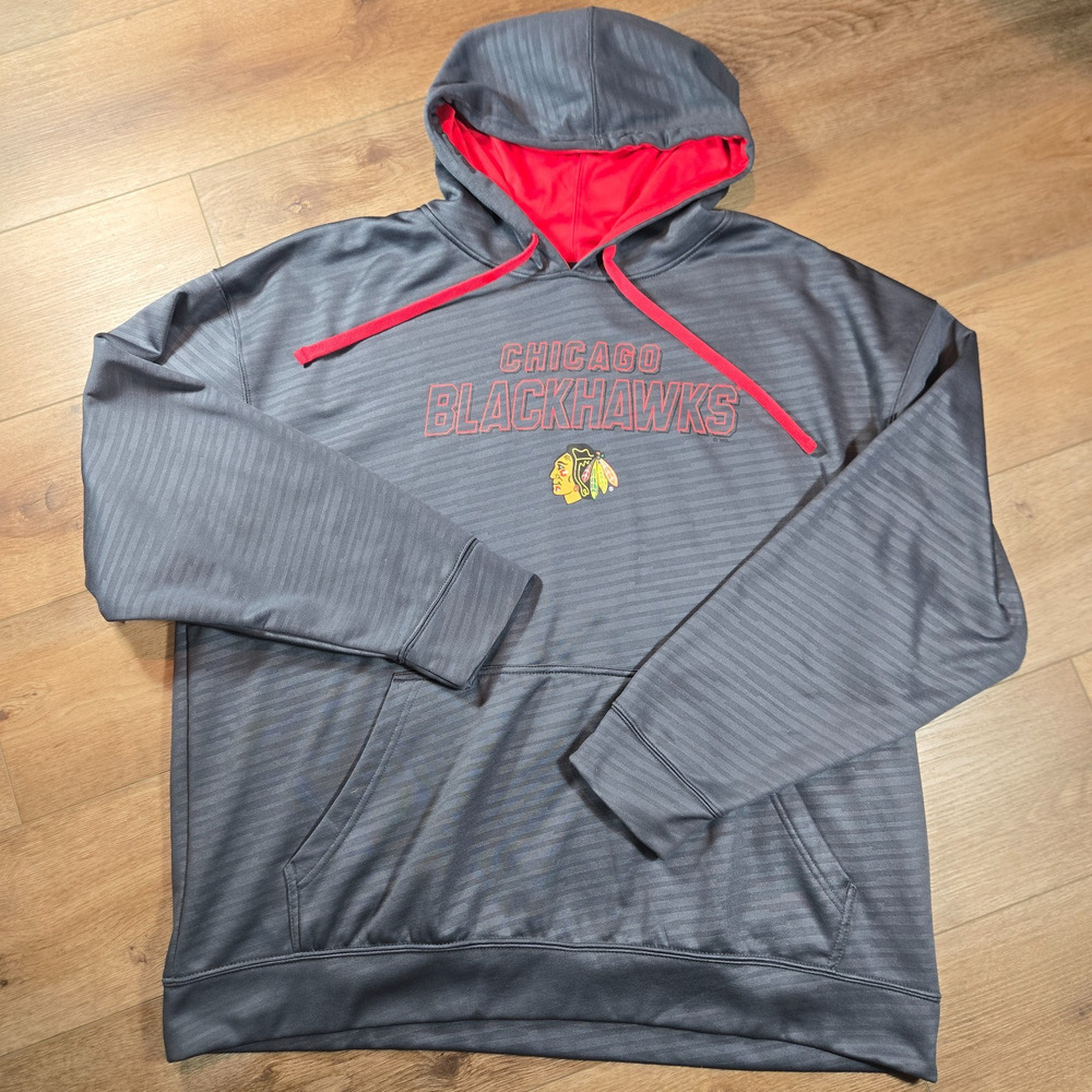 Chicago Blackhawks Pullover Hoodie 2XL Gray NHL Hockey Fan Streetwear Coat